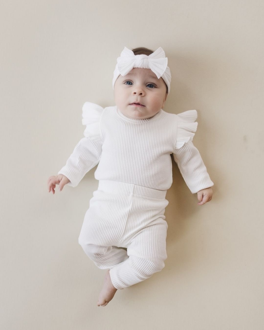 newborn baby girl ruffle cotton onesie organic bodysuit long sleeve white 