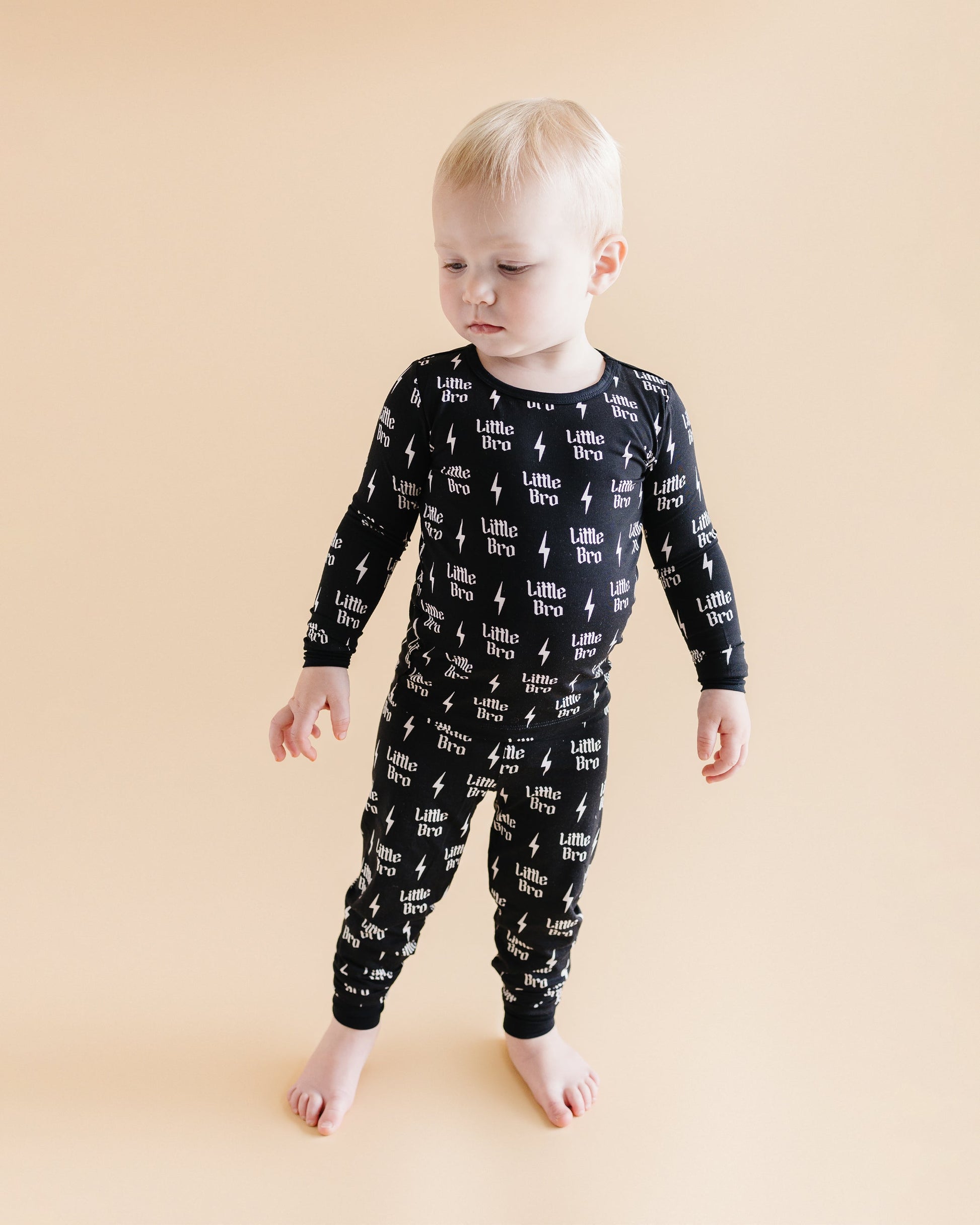 bamboo boys two piece set little bro brother little lounge set black and white lightning bolt two piece little brother outfit 