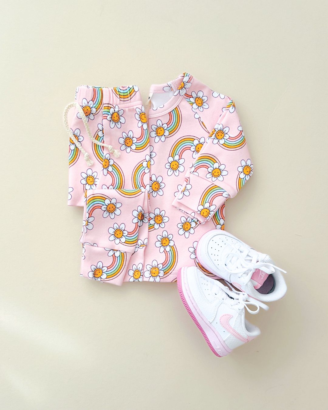 baby girls pink rainbow lounge set retro baby girl cotton pink set rainbows flowers 