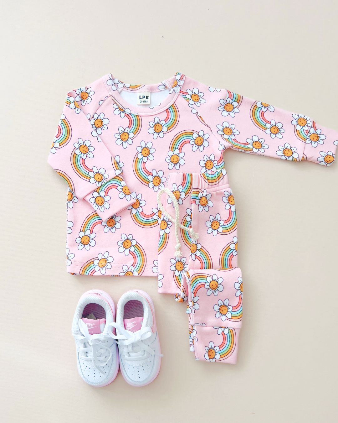 baby girls pink rainbow lounge set retro baby girl cotton pink set rainbows flowers 