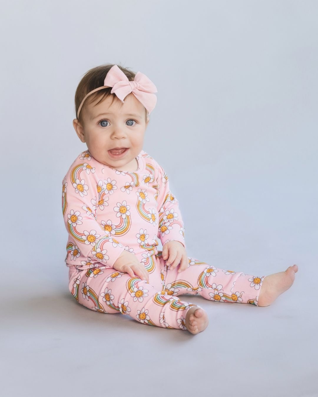 baby girls pink rainbow lounge set retro baby girl cotton pink set rainbows flowers 