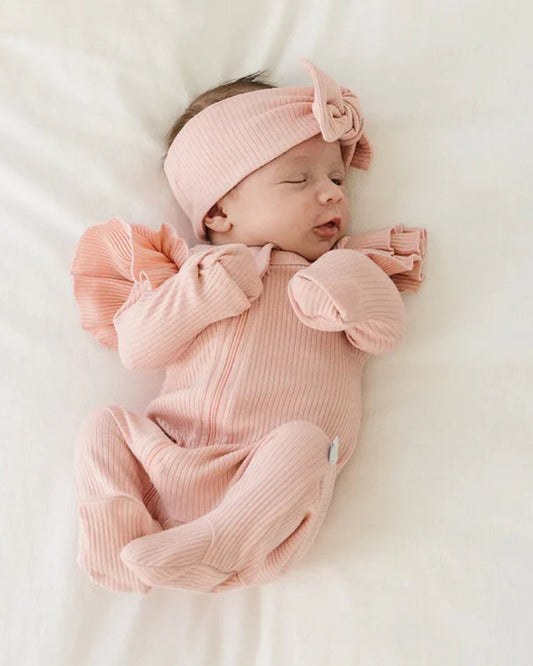 baby girl pink organic cotton zip up jumpsuit romper zip girl baby pink ruffle sleeve suit newborn girl