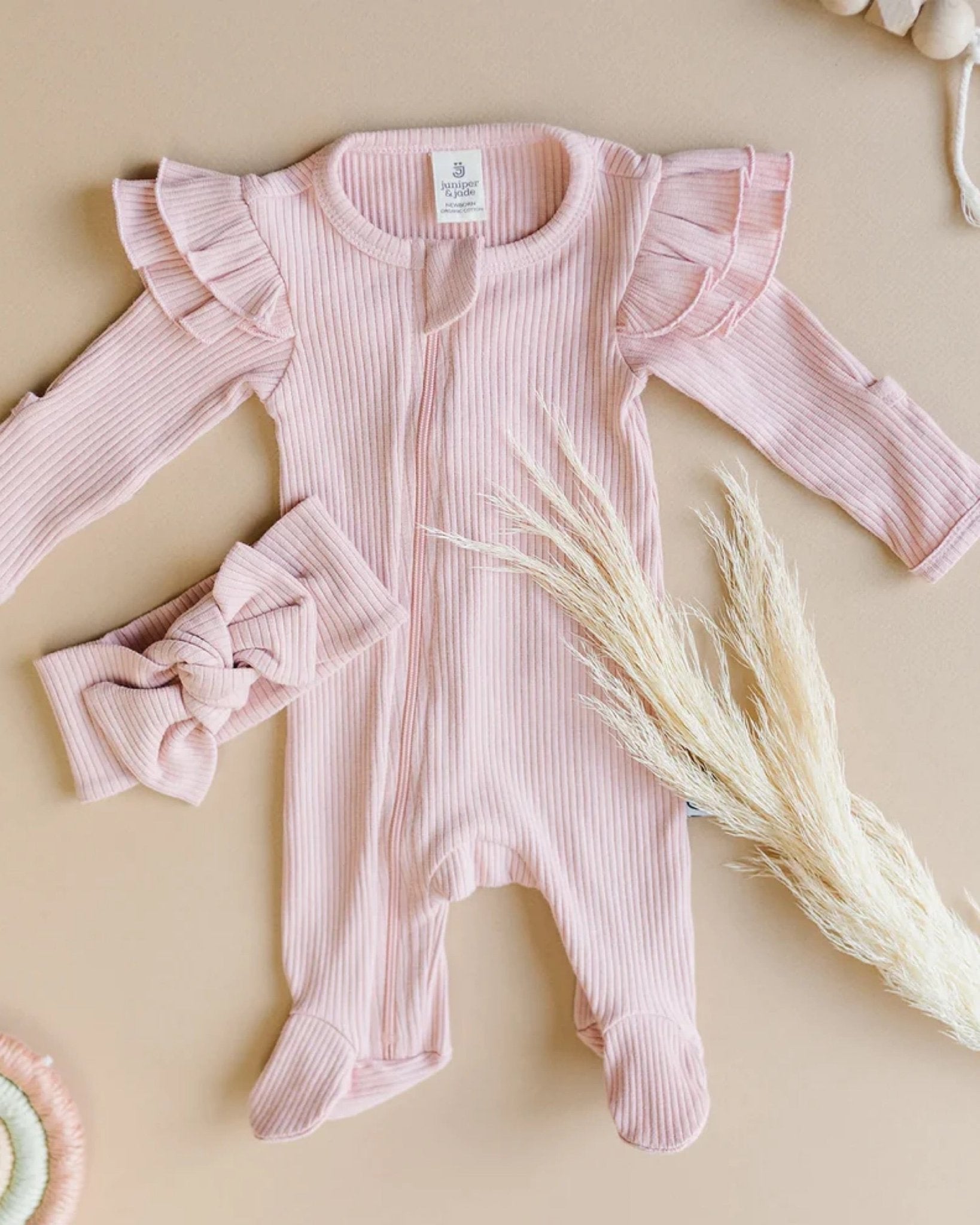 baby girl pink organic cotton zip up jumpsuit romper zip girl baby pink ruffle sleeve suit newborn girl