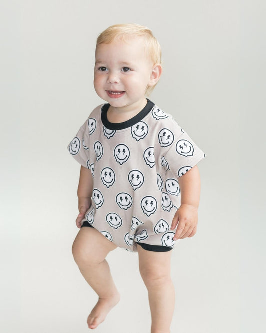 baby smiley bubble romper cotton kids short sleeve romper smiley lightning bolt baby cotton onesie