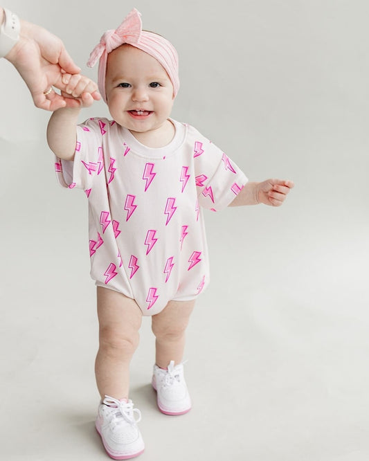 baby girl pink cotton romper lightning bolts girls short sleeve romper one piece pink lightning bolts cotton onesie girls 