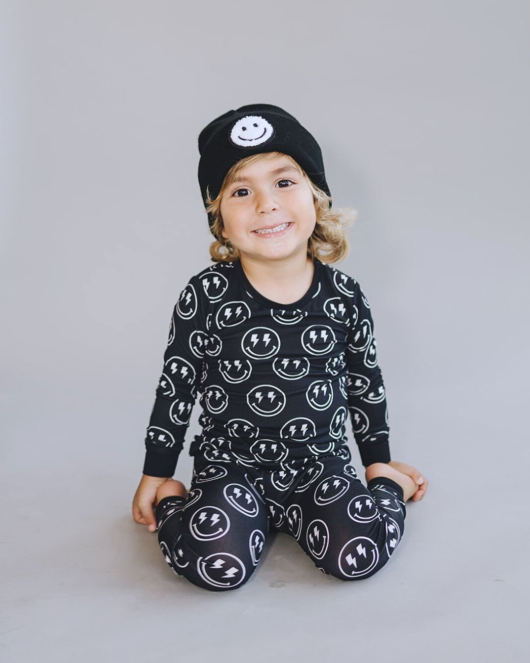 baby black beanie hat kids smiley face 