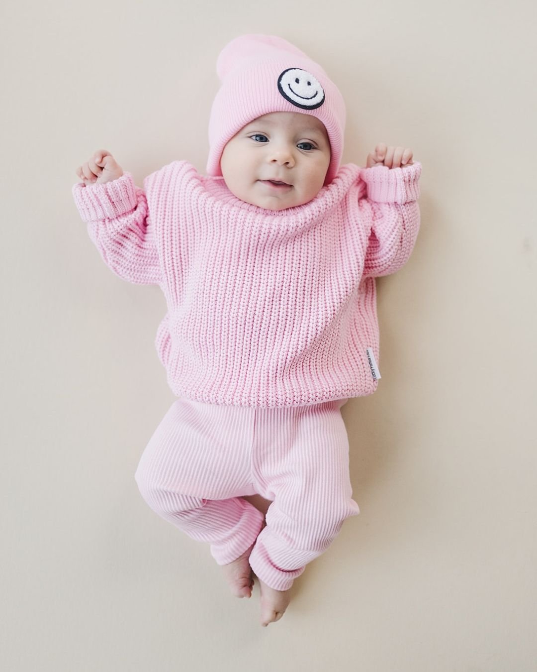 baby pink beanie hat kids smiley face beanie cap 