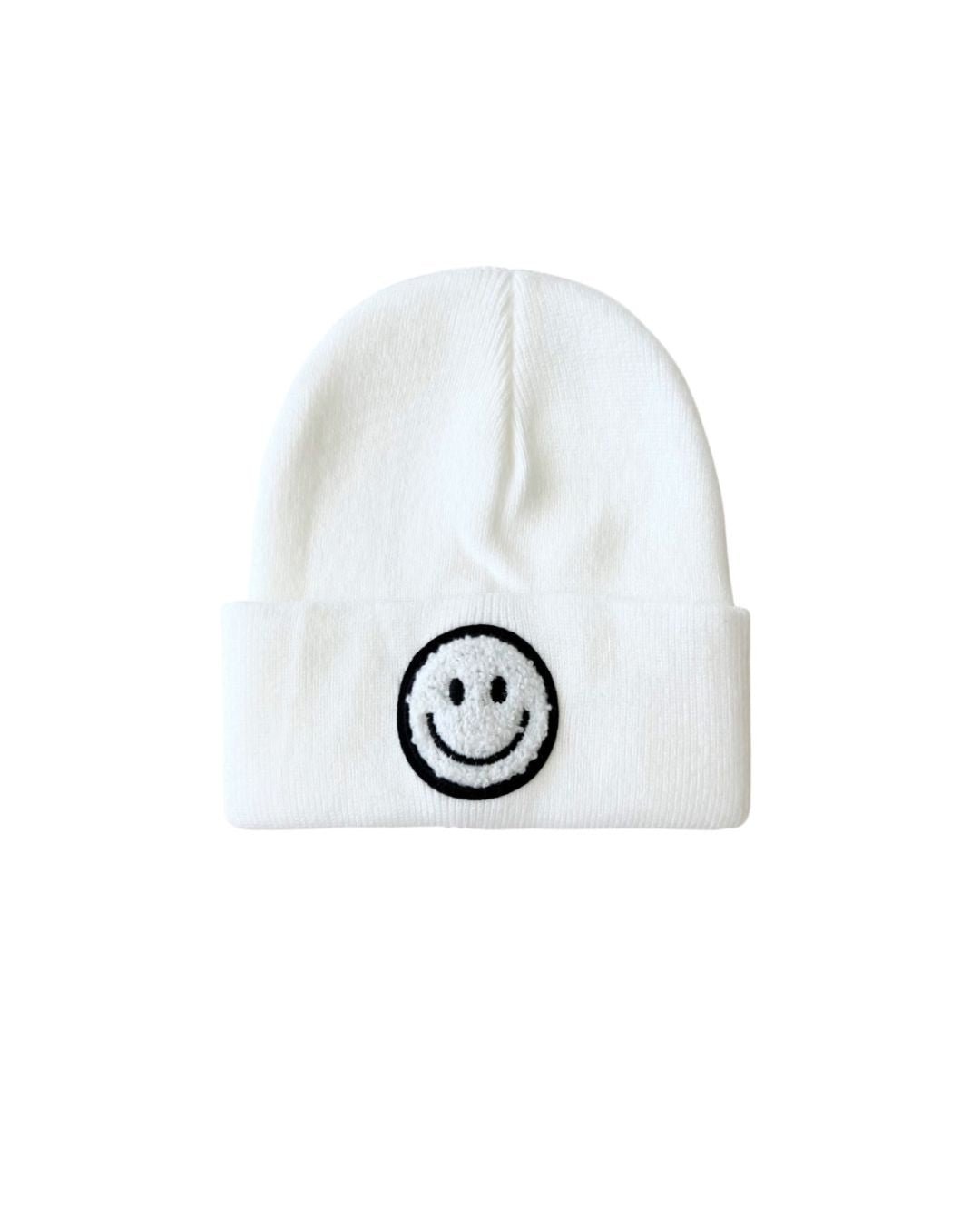 white smiley baby beanie hat kids smiley face white