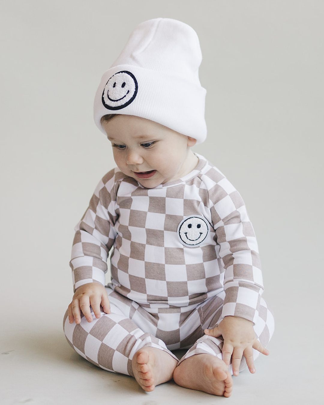 white smiley baby beanie hat kids smiley face white