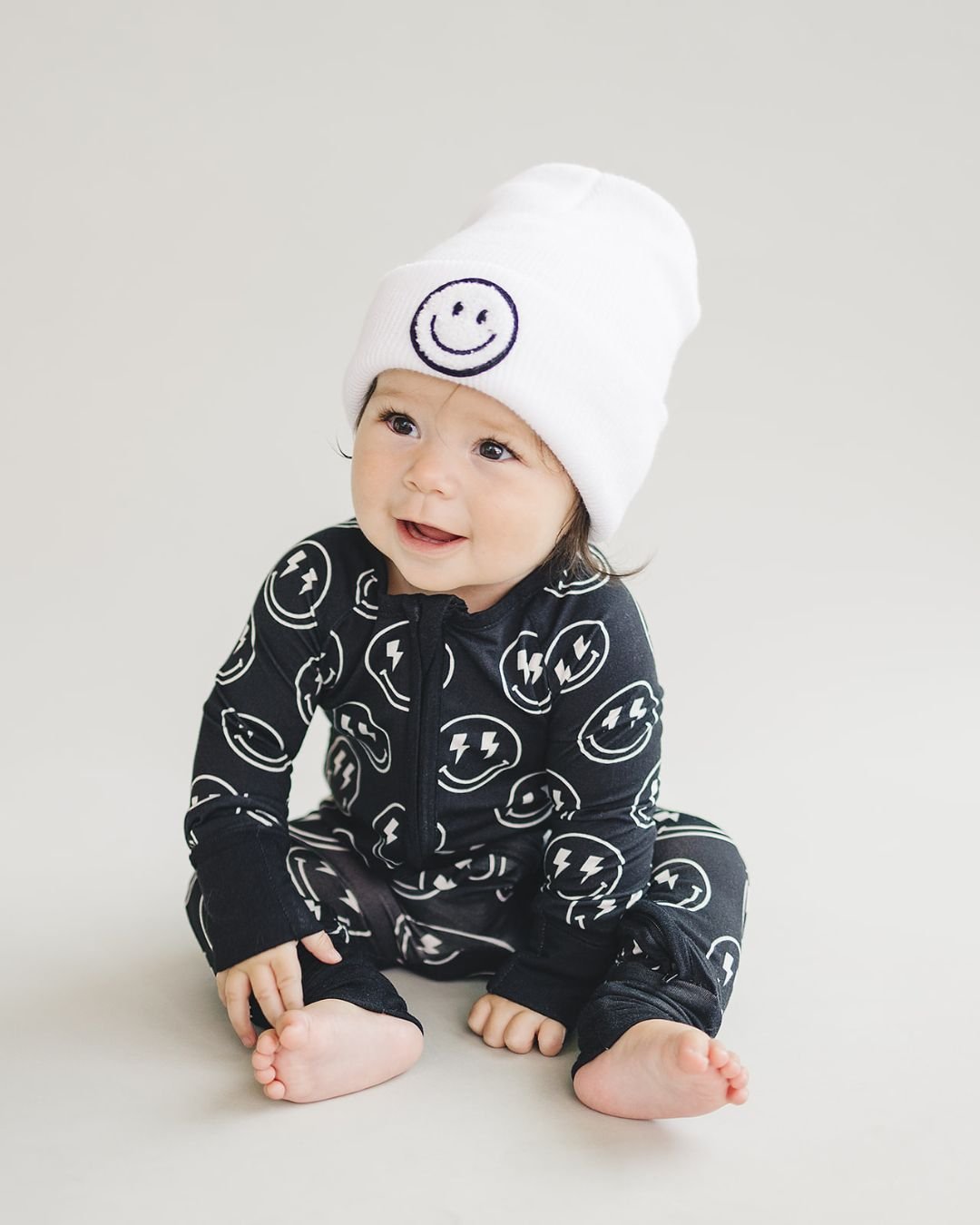 white smiley baby beanie hat kids smiley face white