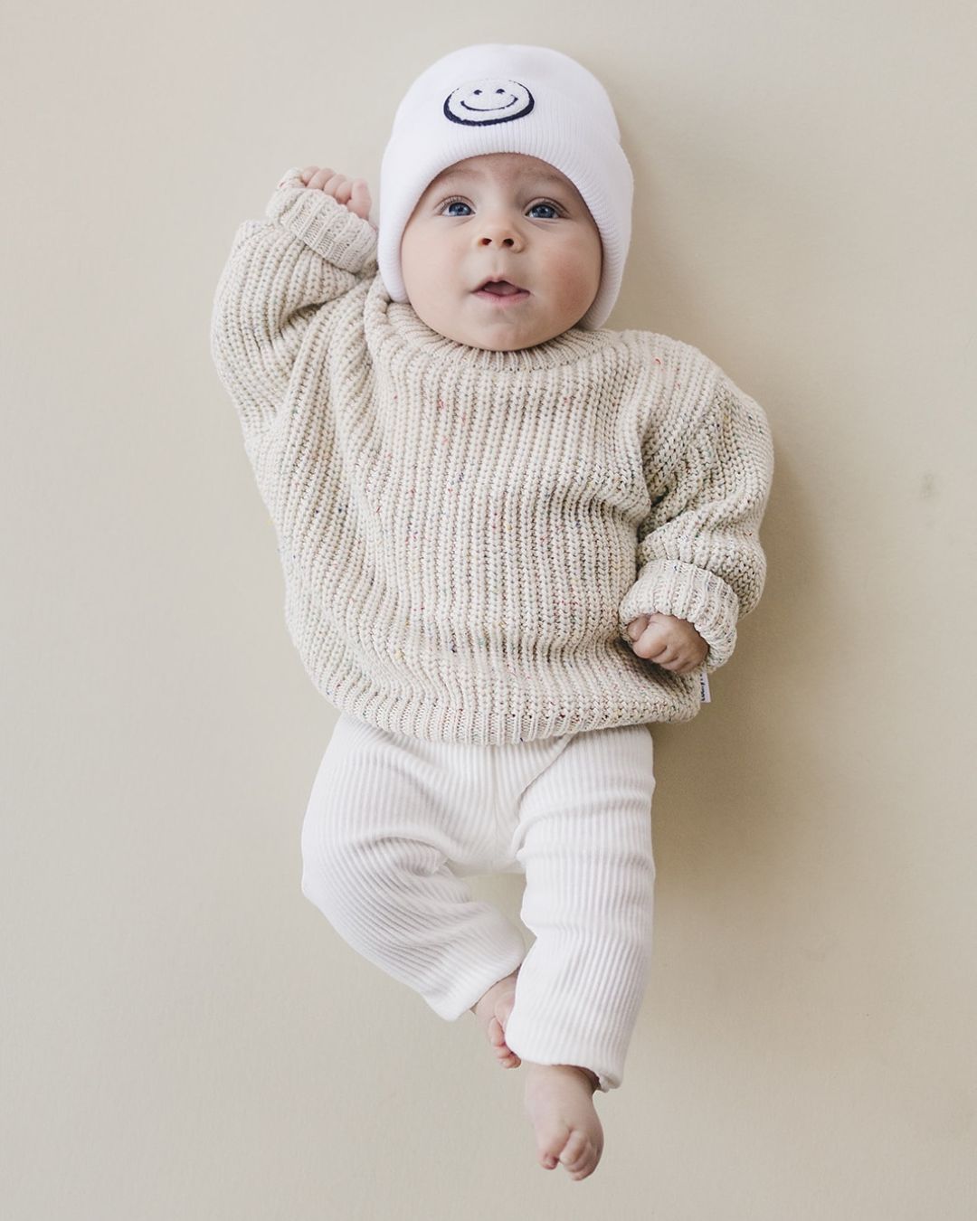 white smiley baby beanie hat kids smiley face white