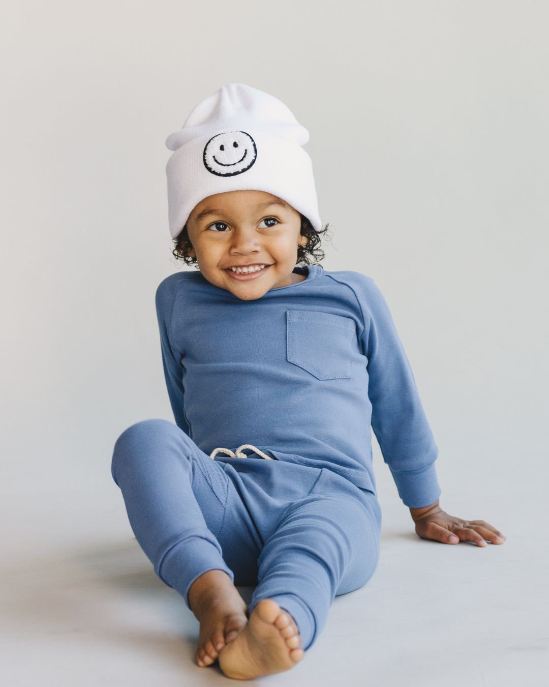 white smiley baby beanie hat kids smiley face white