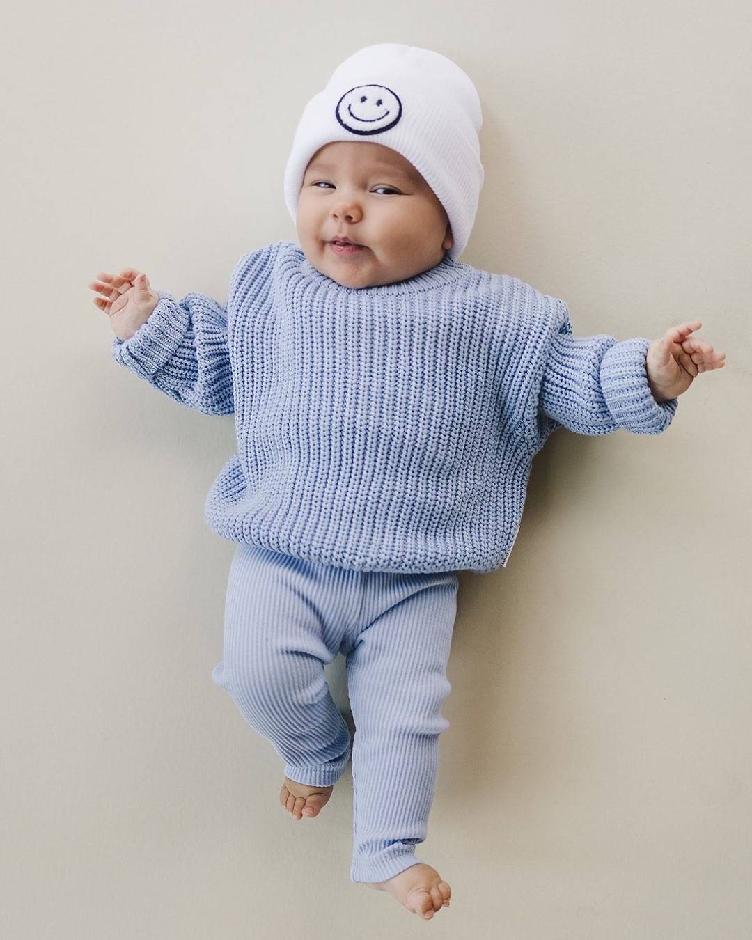 white smiley baby beanie hat kids smiley face white