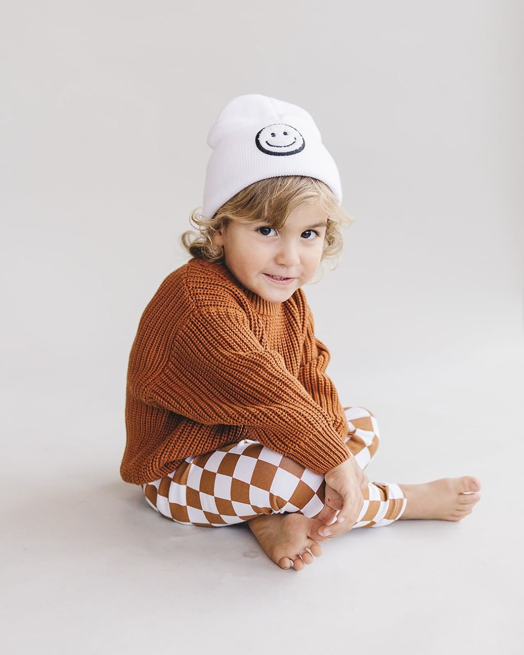 white smiley baby beanie hat kids smiley face white