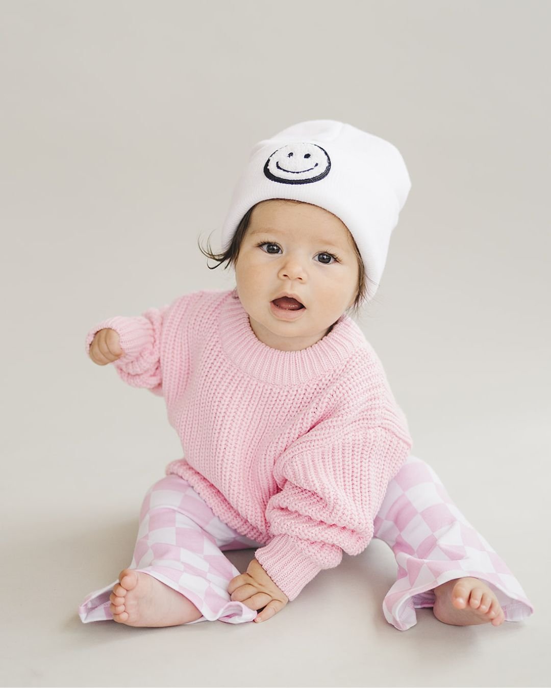 white smiley baby beanie hat kids smiley face white