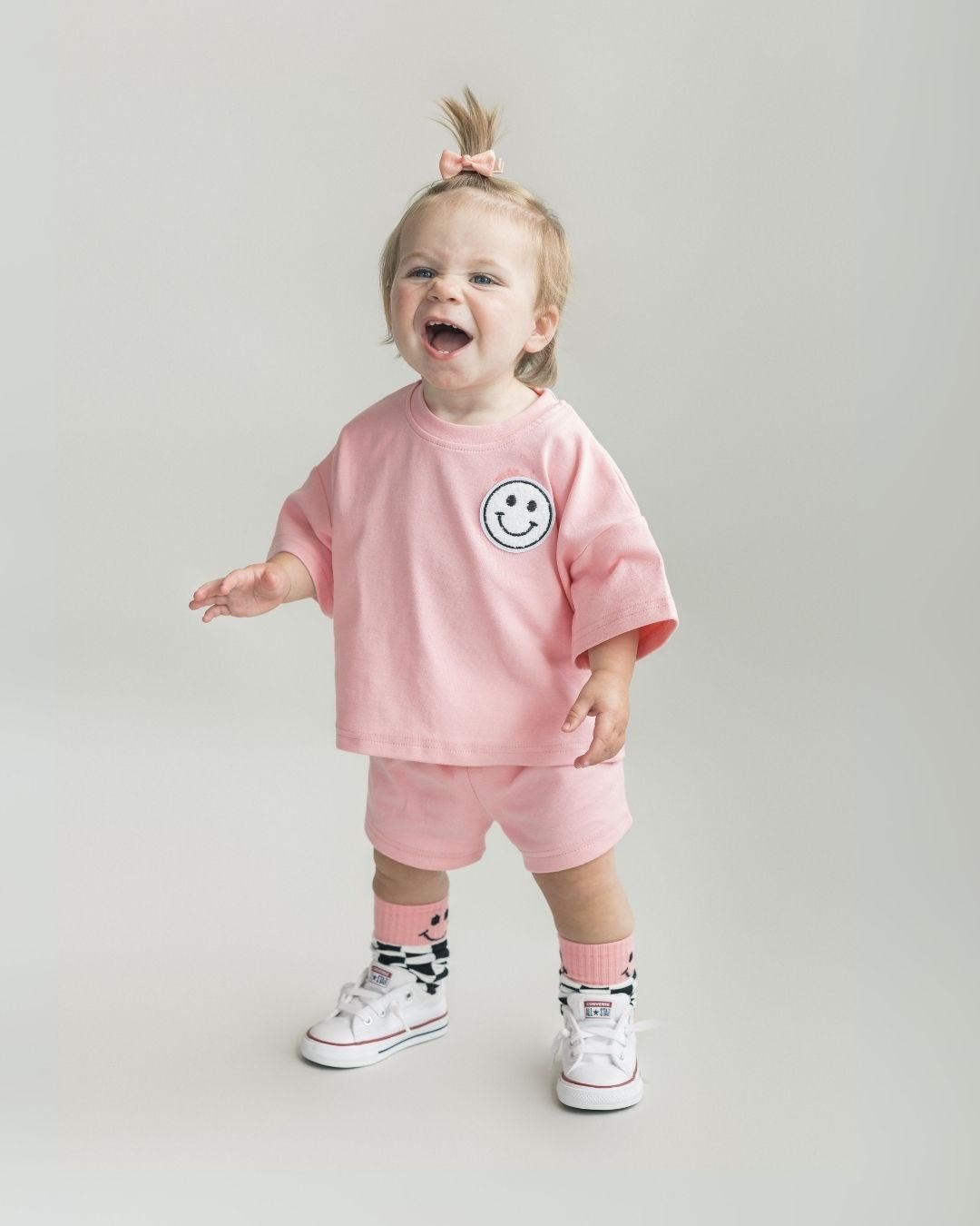 girls pink cotton shorts set baby girl shorts and t-shirt set pink cotton smiley jogger set girls 