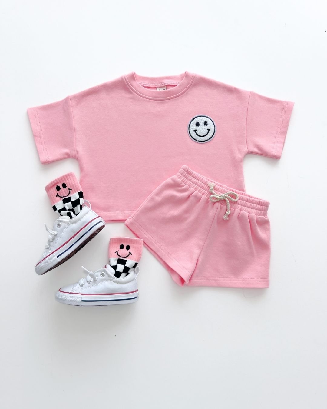 girls pink cotton shorts set baby girl shorts and t-shirt set pink cotton smiley jogger set girls 