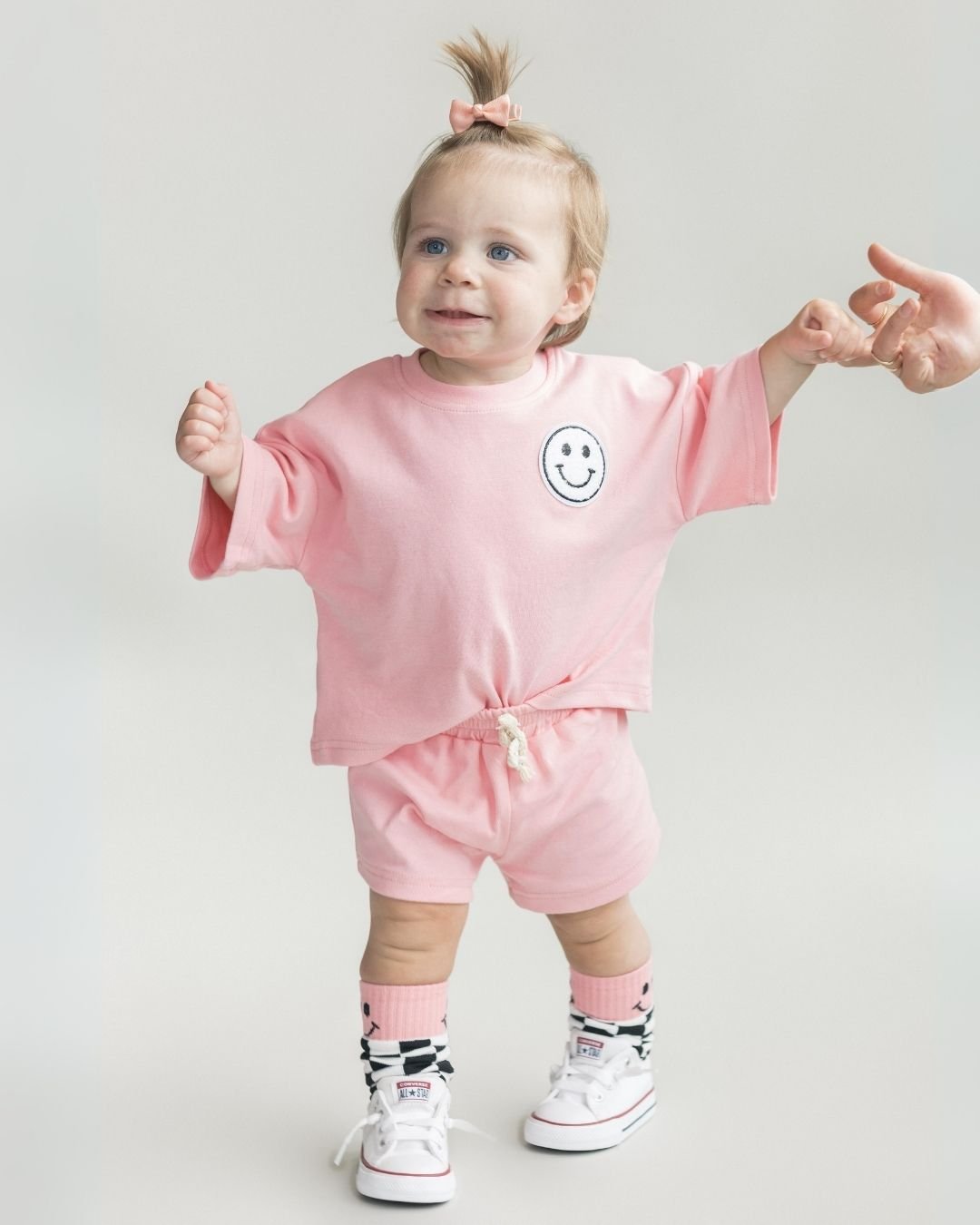 girls pink cotton shorts set baby girl shorts and t-shirt set pink cotton smiley jogger set girls 