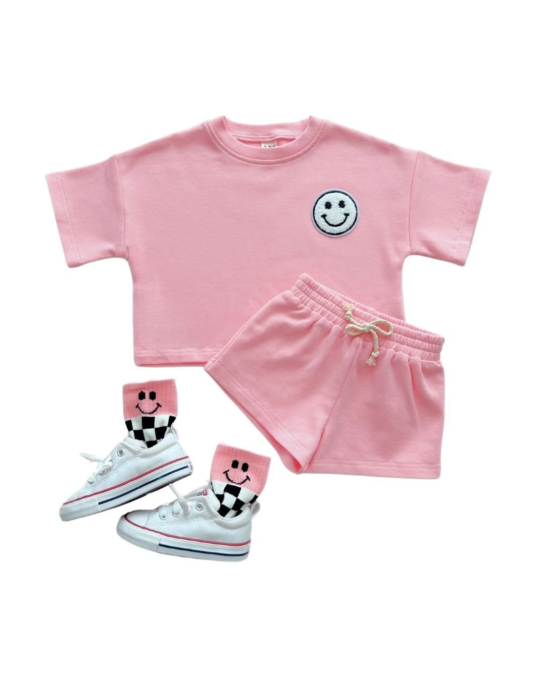 girls pink cotton shorts set baby girl shorts and t-shirt set pink cotton smiley jogger set girls 