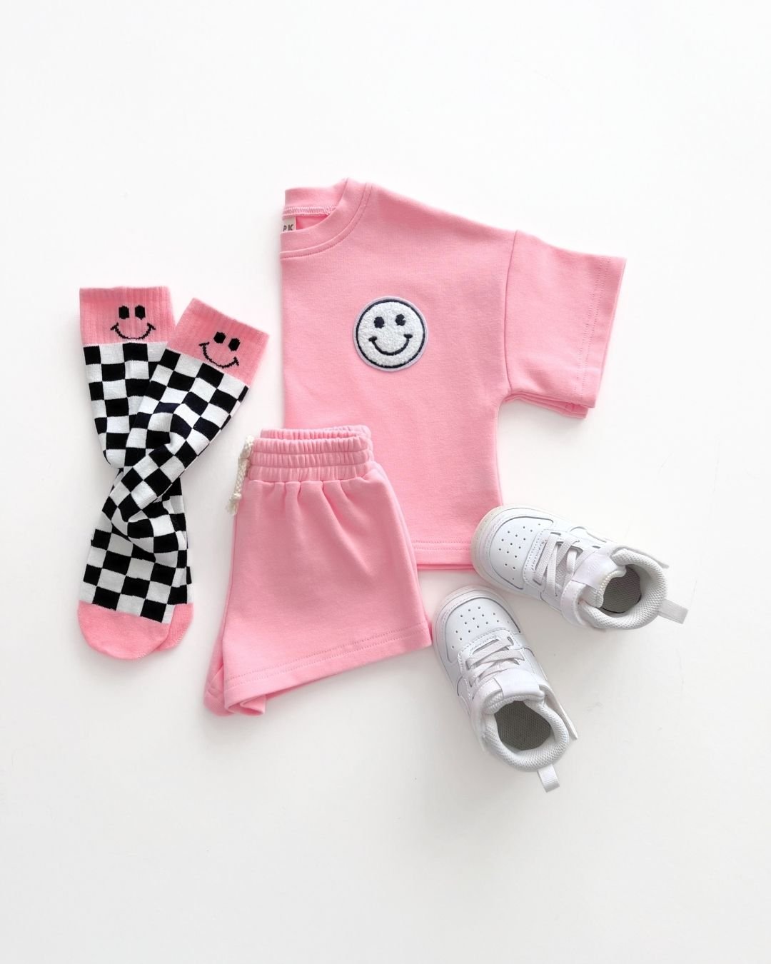 girls pink cotton shorts set baby girl shorts and t-shirt set pink cotton smiley jogger set girls 