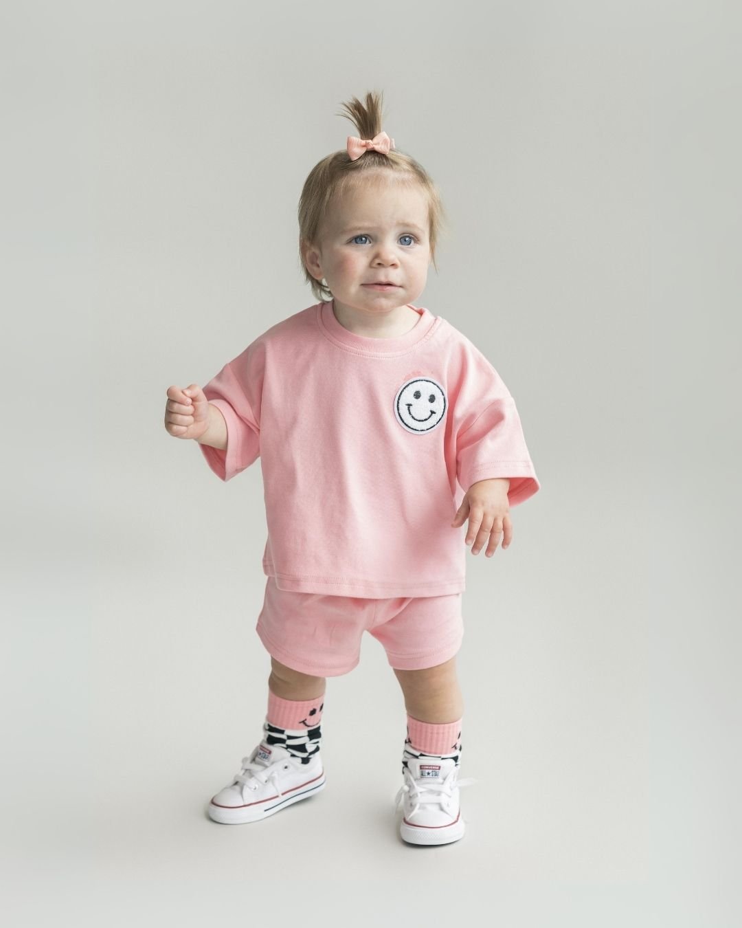 girls pink cotton shorts set baby girl shorts and t-shirt set pink cotton smiley jogger set girls 