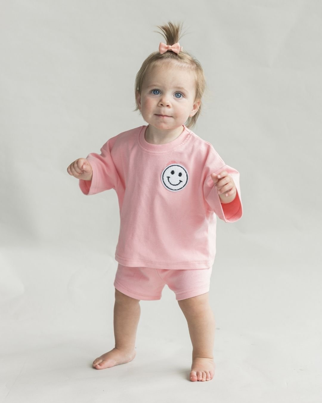 girls pink cotton shorts set baby girl shorts and t-shirt set pink cotton smiley jogger set girls 